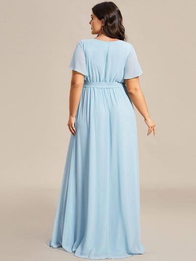 Plus Size Pleated Tie-Waist Chiffon Bridesmaid Dress #color_Sky Blue