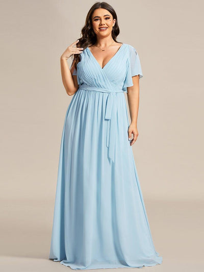 Plus Size Pleated Tie-Waist Chiffon Bridesmaid Dress #color_Sky Blue