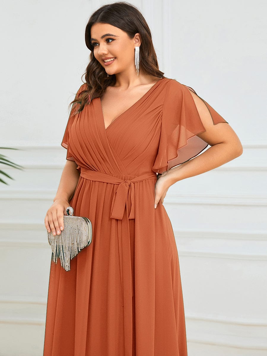 Plus Size Pleated Tie-Waist Chiffon Bridesmaid Dress #color_Brandied Melon