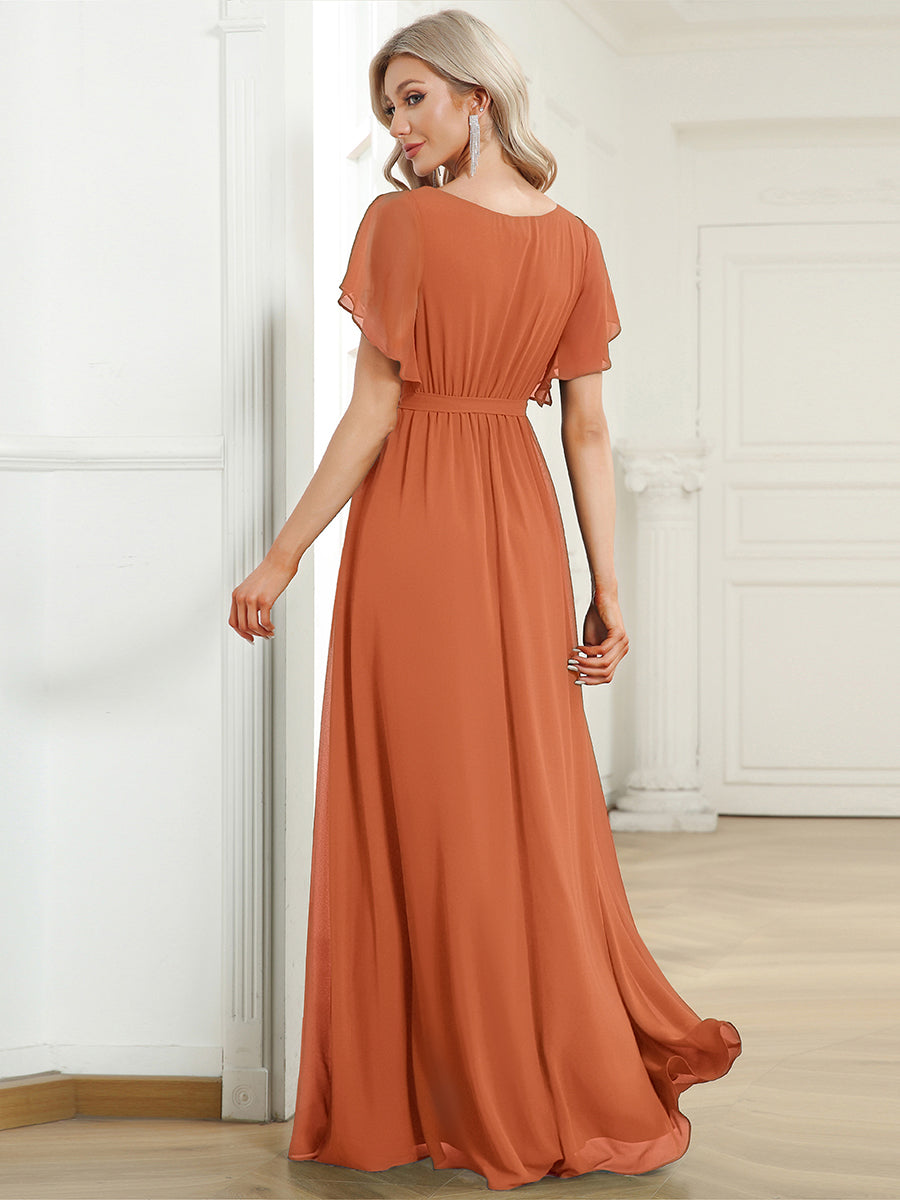 ever LEORA|A-Line Pleated Chiffon Tie-Waist Wedding Guest Dress
