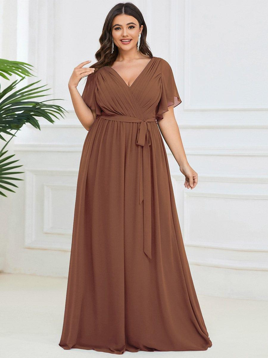 Custom Size Tie-Waist Pleated A-line Evening Dress #color_Brown