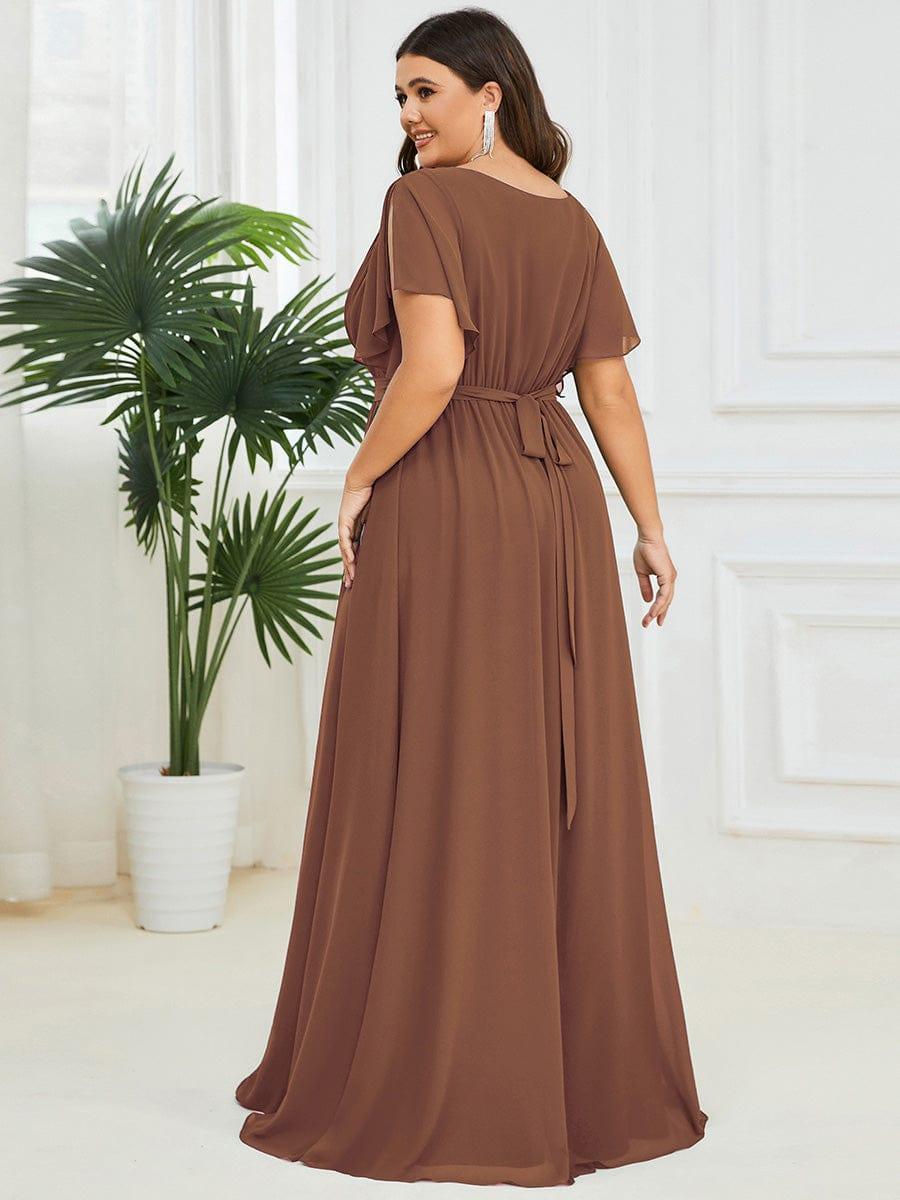 Custom Size Tie-Waist Pleated A-line Evening Dress #color_Brown
