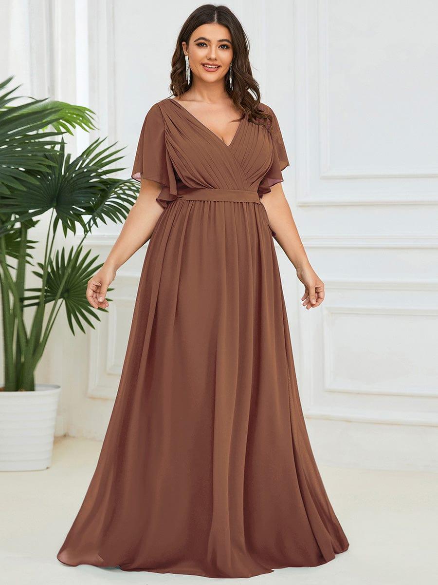 Custom Size Tie-Waist Pleated A-line Evening Dress #color_Brown