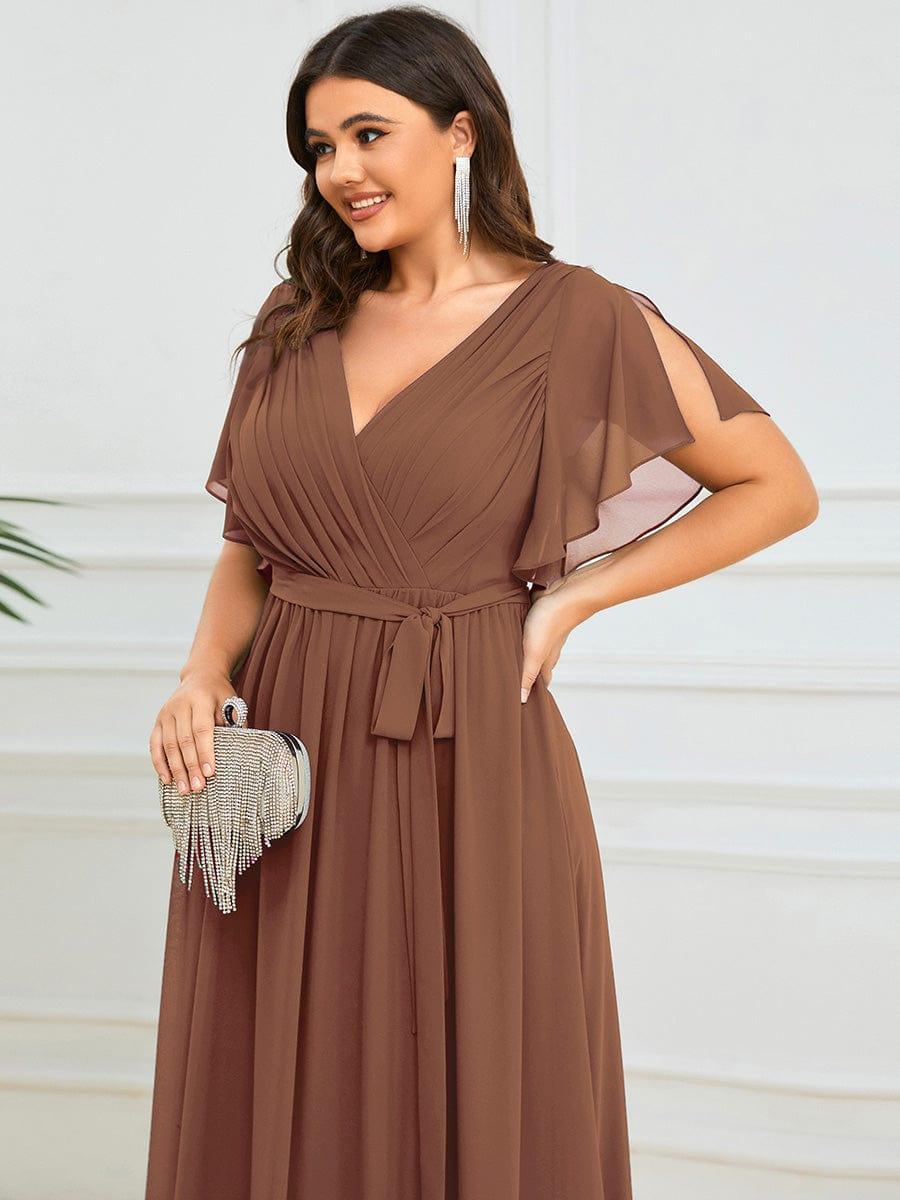 Custom Size Tie-Waist Pleated A-line Evening Dress #color_Brown