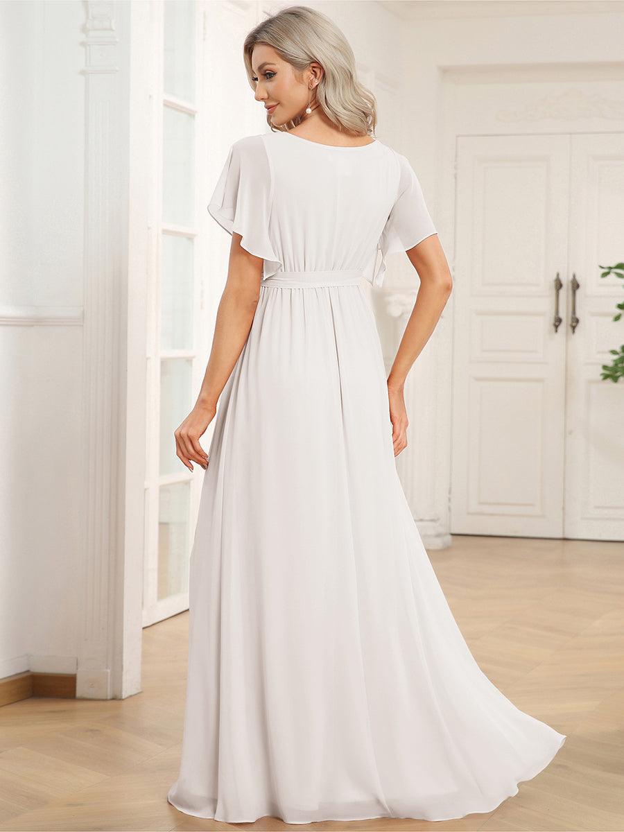 Ever-Pretty Chiffon Pleated V-Neck Maxi Budget Bridesmaid Dress in Sage with Flutter Sleeve Ever-Pretty Chiffon Pleated V-Neck Maxi Budget Bridesmaid Dress in Sage with Flutter Sleeve