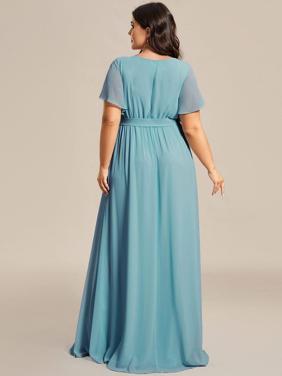 Plus Size Ruffle Pleated Chiffon Tie-Waist Evening Dress #color_Light Teal