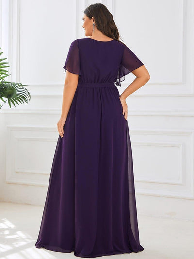 Plus Size Pleated Tie-Waist Chiffon Bridesmaid Dress #color_Dark Purple