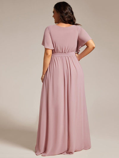 Plus Size Pleated Tie-Waist Chiffon Bridesmaid Dress #color_Dusty Rose