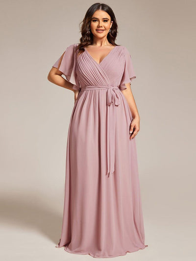 Plus Size Pleated Tie-Waist Chiffon Bridesmaid Dress #color_Dusty Rose