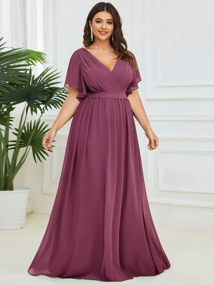 Plus Size Pleated Tie-Waist Chiffon Bridesmaid Dress #color_Damson
