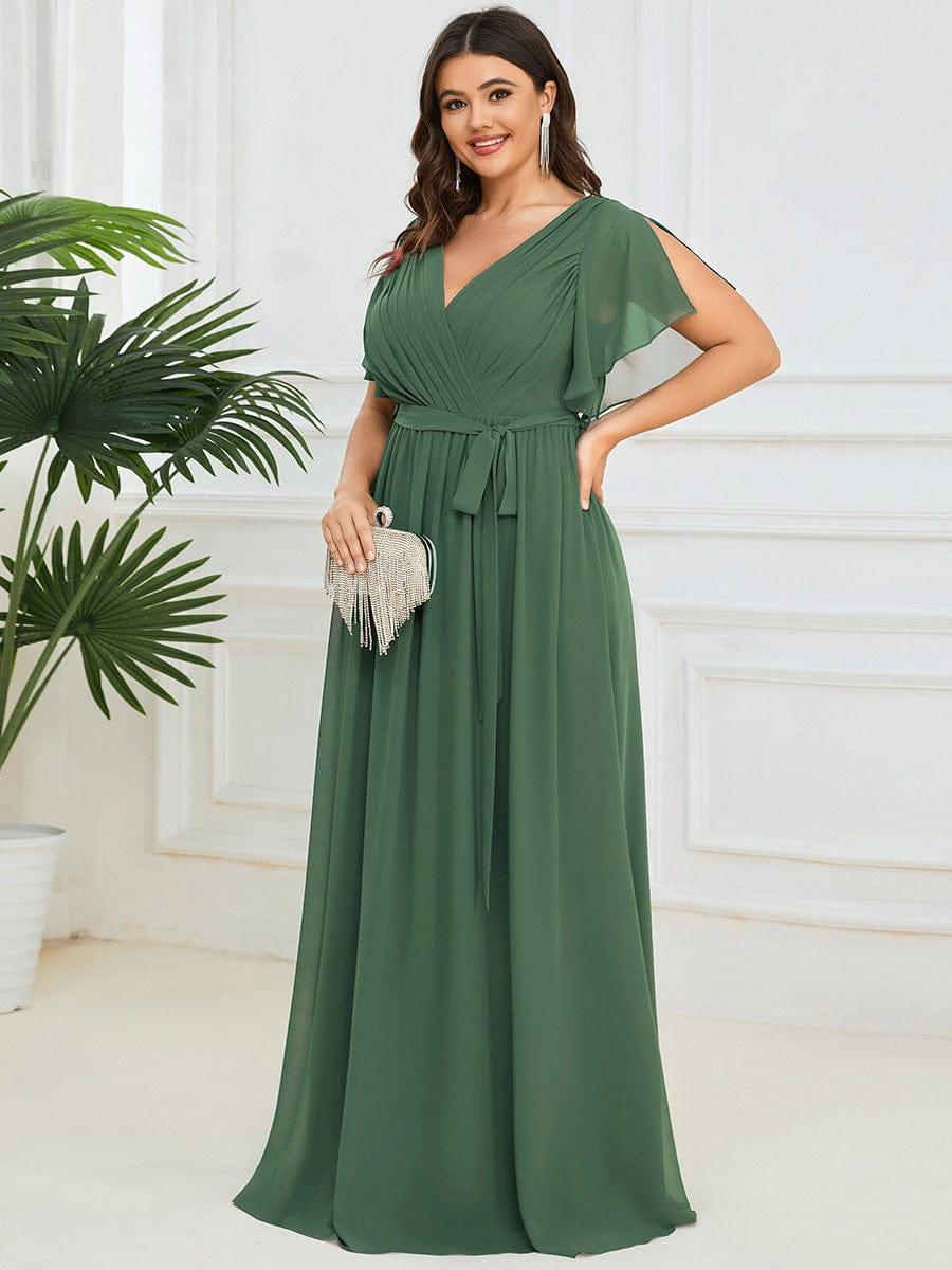 Plus Size Pleated Tie-Waist Chiffon Bridesmaid Dress #color_Eucalyptus