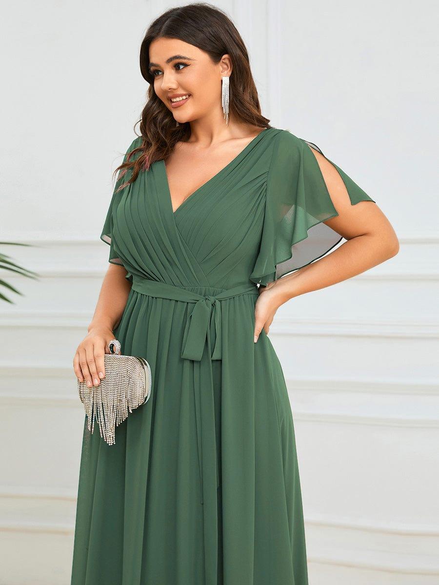 Plus Size Pleated Tie-Waist Chiffon Bridesmaid Dress #color_Eucalyptus