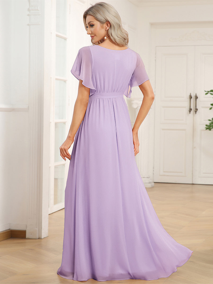 A-Line Pleated Chiffon Tie-Waist Evening Dress #color_Frosted Lilac