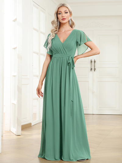 ever LEORA|A-Line Pleated Chiffon Tie-Waist Bridesmaid Dress