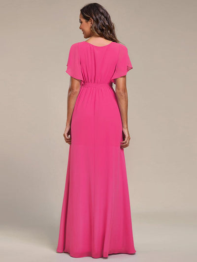 Plus Size Pleated Tie-Waist Chiffon Bridesmaid Dress #color_Hot Pink