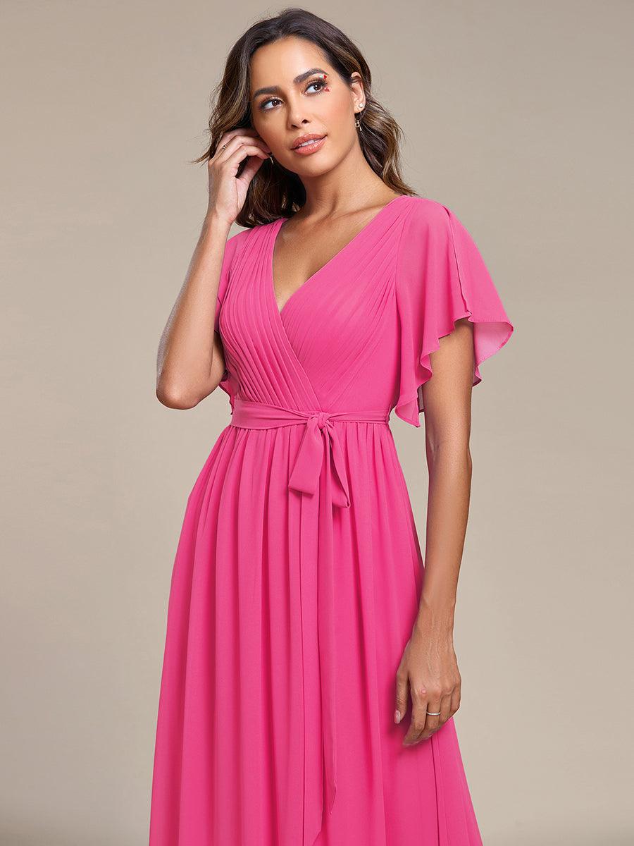 Plus Size Pleated Tie-Waist Chiffon Bridesmaid Dress #color_Hot Pink