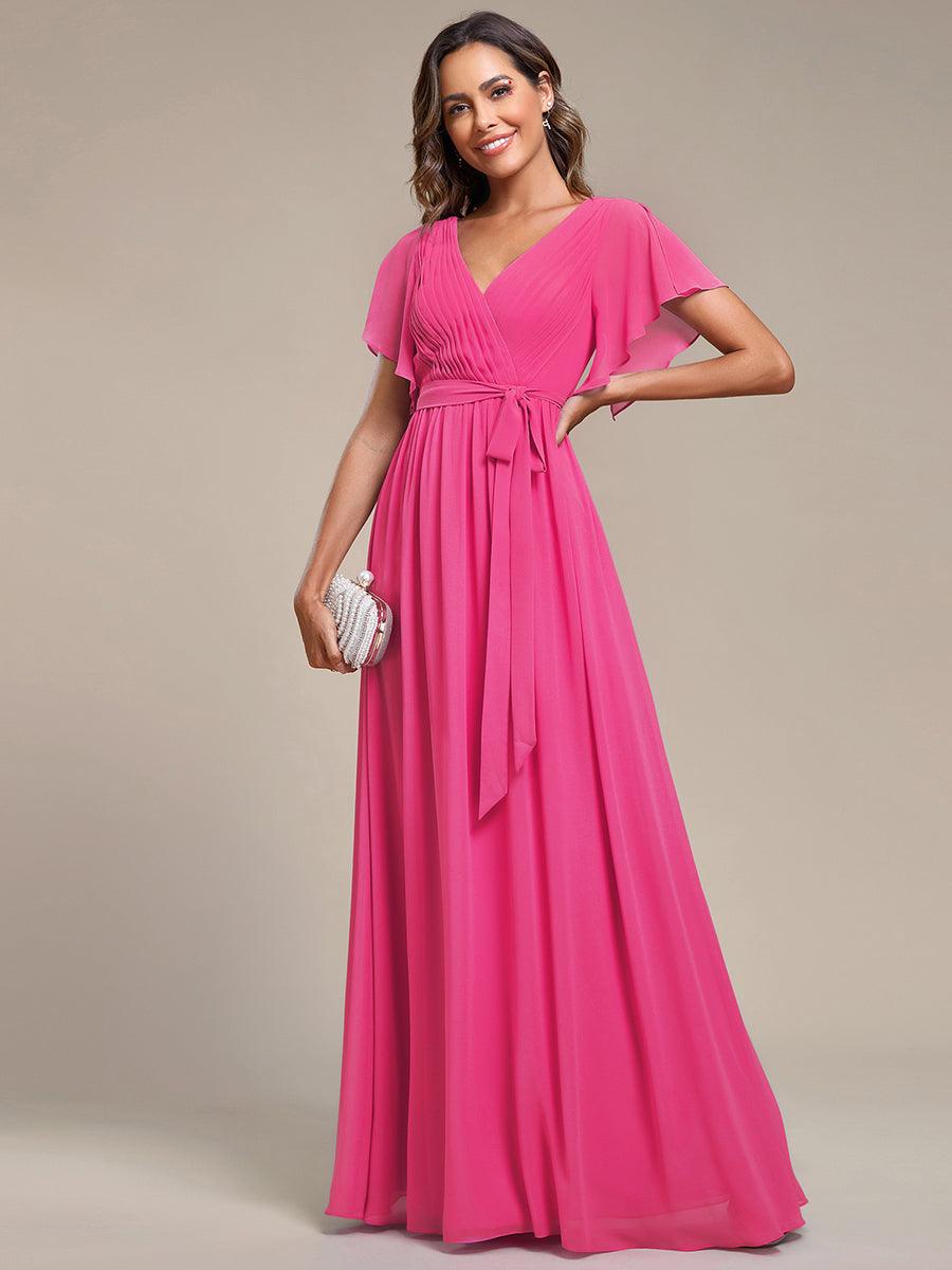 Plus Size Pleated Tie-Waist Chiffon Bridesmaid Dress #color_Hot Pink