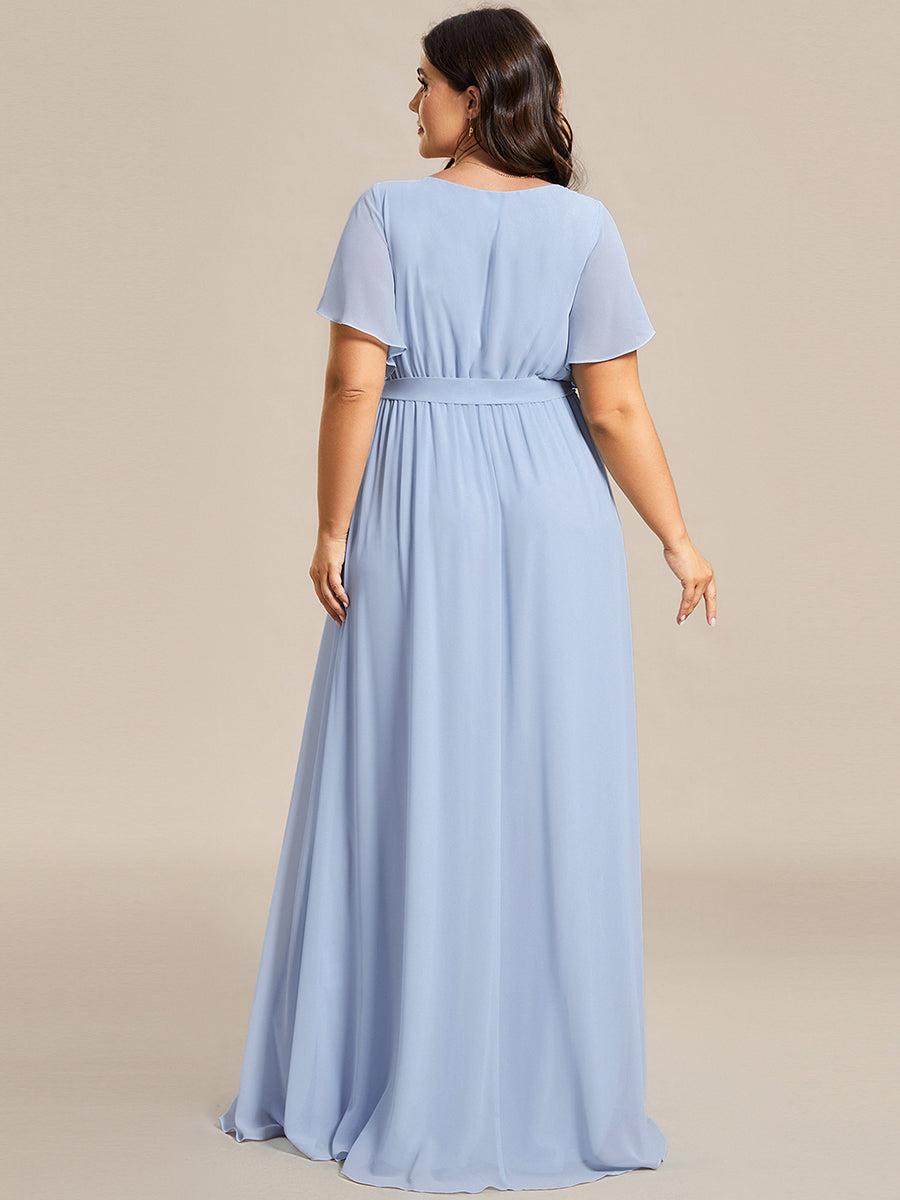 Plus Size Pleated Tie-Waist Chiffon Bridesmaid Dress #color_Ice Blue