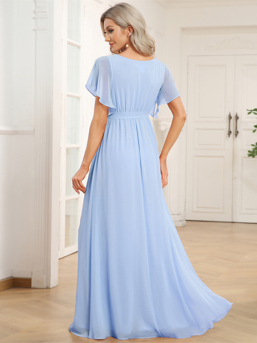A-Line Pleated Chiffon Tie-Waist Bridesmaid Dress #color_Ice Blue