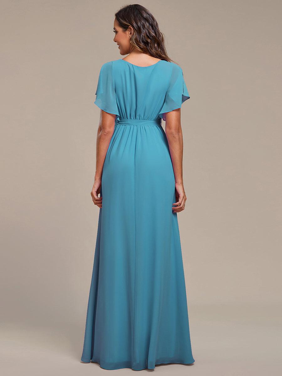 Plus Size Pleated Tie-Waist Chiffon Bridesmaid Dress #color_Jade Blue