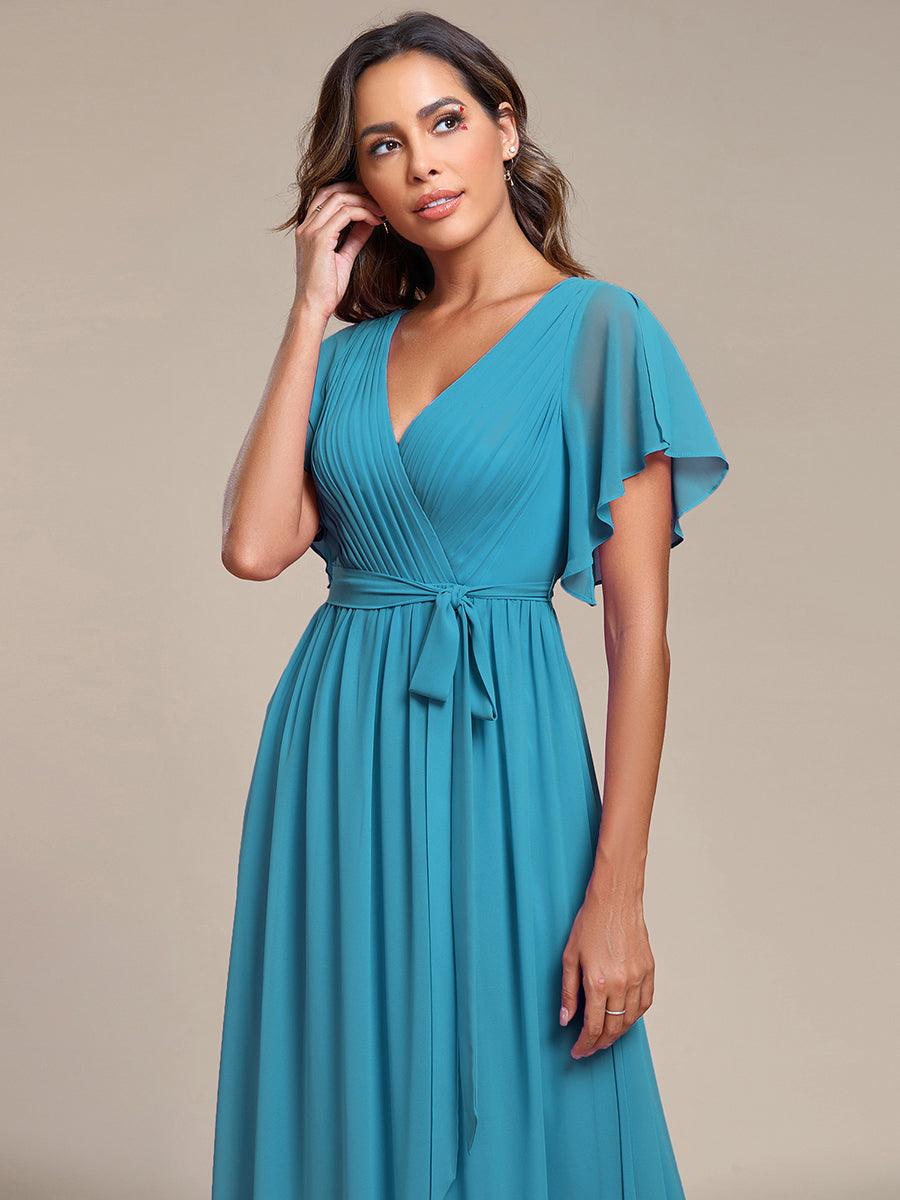 Plus Size Pleated Tie-Waist Chiffon Bridesmaid Dress #color_Jade Blue