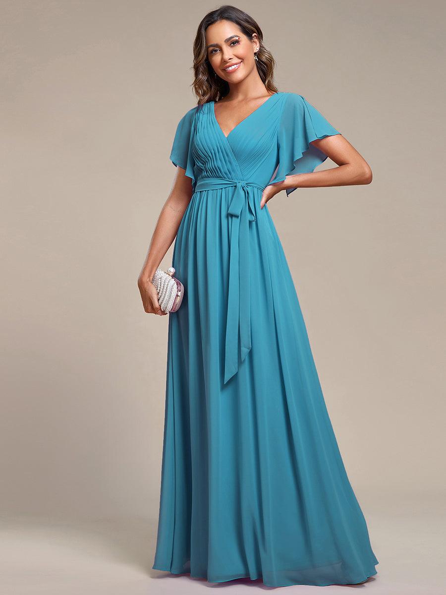 Plus Size Pleated Tie-Waist Chiffon Bridesmaid Dress #color_Jade Blue