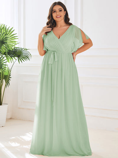 Plus Size Pleated Tie-Waist Chiffon Bridesmaid Dress #color_Mint Green