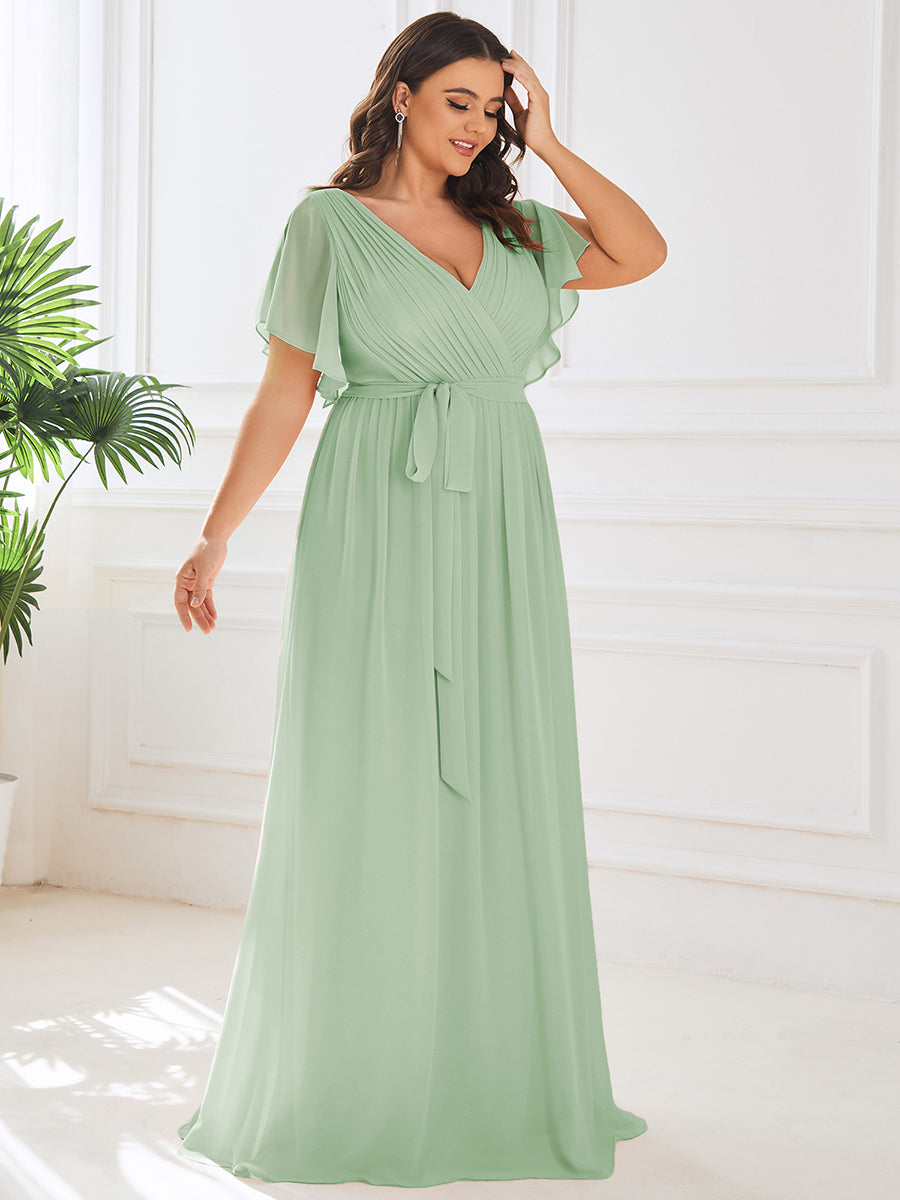 Plus Size Pleated Tie-Waist Chiffon Bridesmaid Dress #color_Mint Green