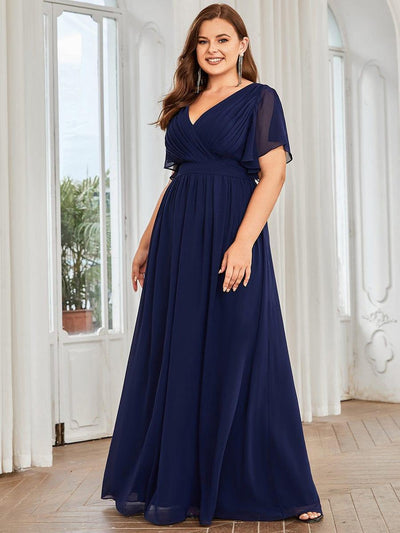 Plus Size Pleated Tie-Waist Chiffon Bridesmaid Dress #color_Navy Blue