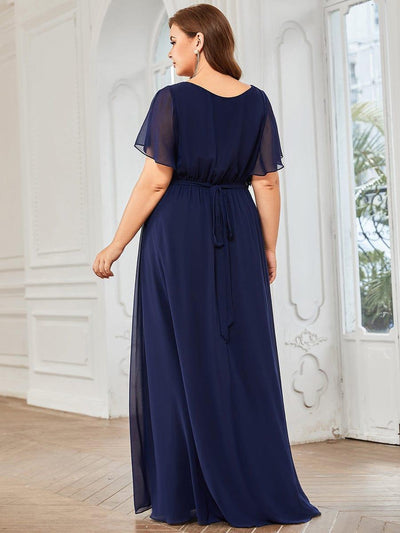 Plus Size Pleated Tie-Waist Chiffon Bridesmaid Dress #color_Navy Blue