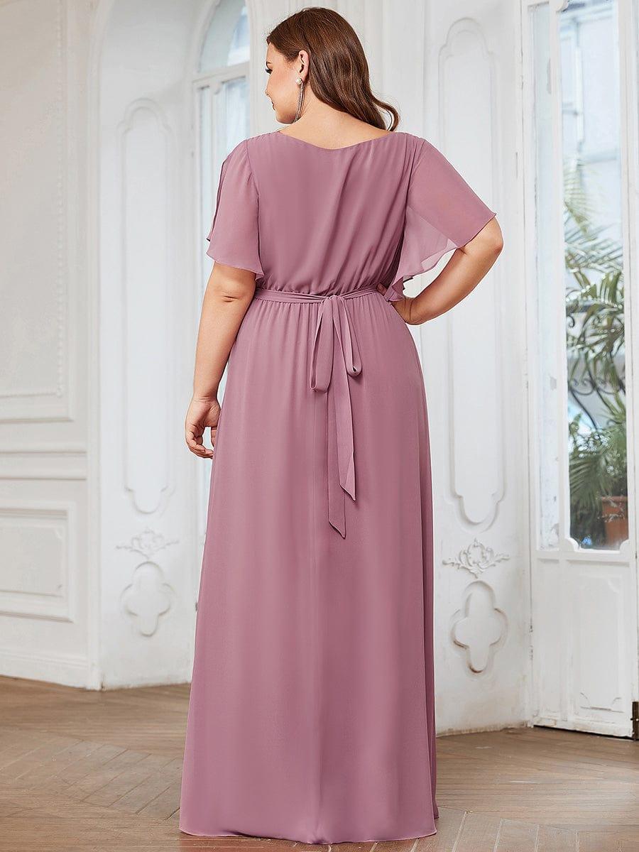 Plus Size Pleated Tie-Waist Chiffon Bridesmaid Dress #color_Purple Orchid