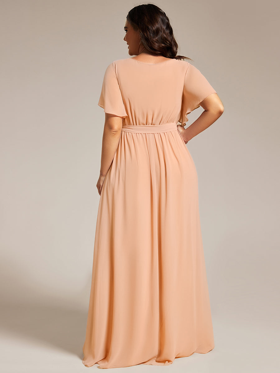 Plus Size Pleated Tie-Waist Chiffon Bridesmaid Dress #color_Peach