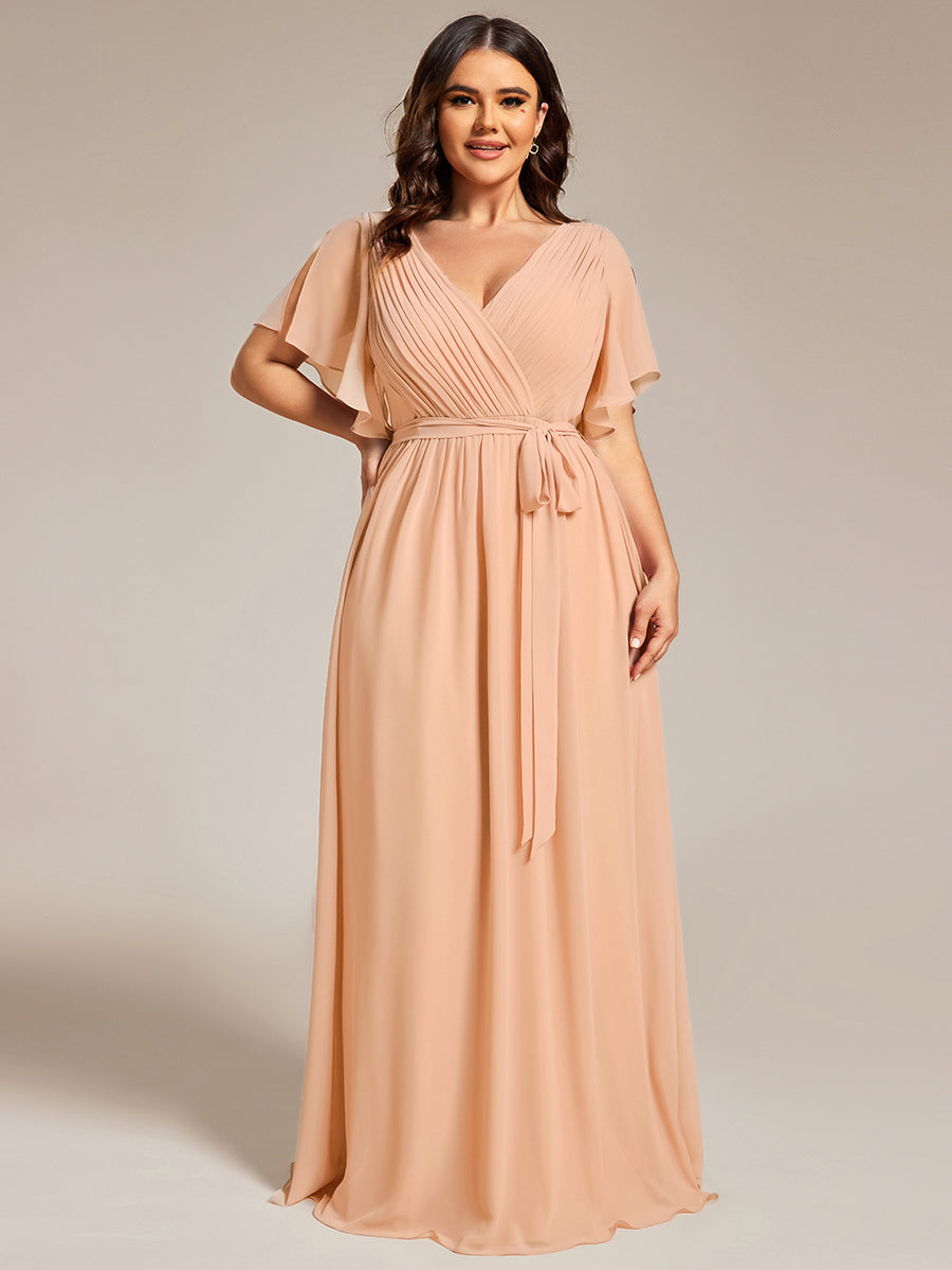Plus Size Pleated Tie-Waist Chiffon Bridesmaid Dress #color_Peach