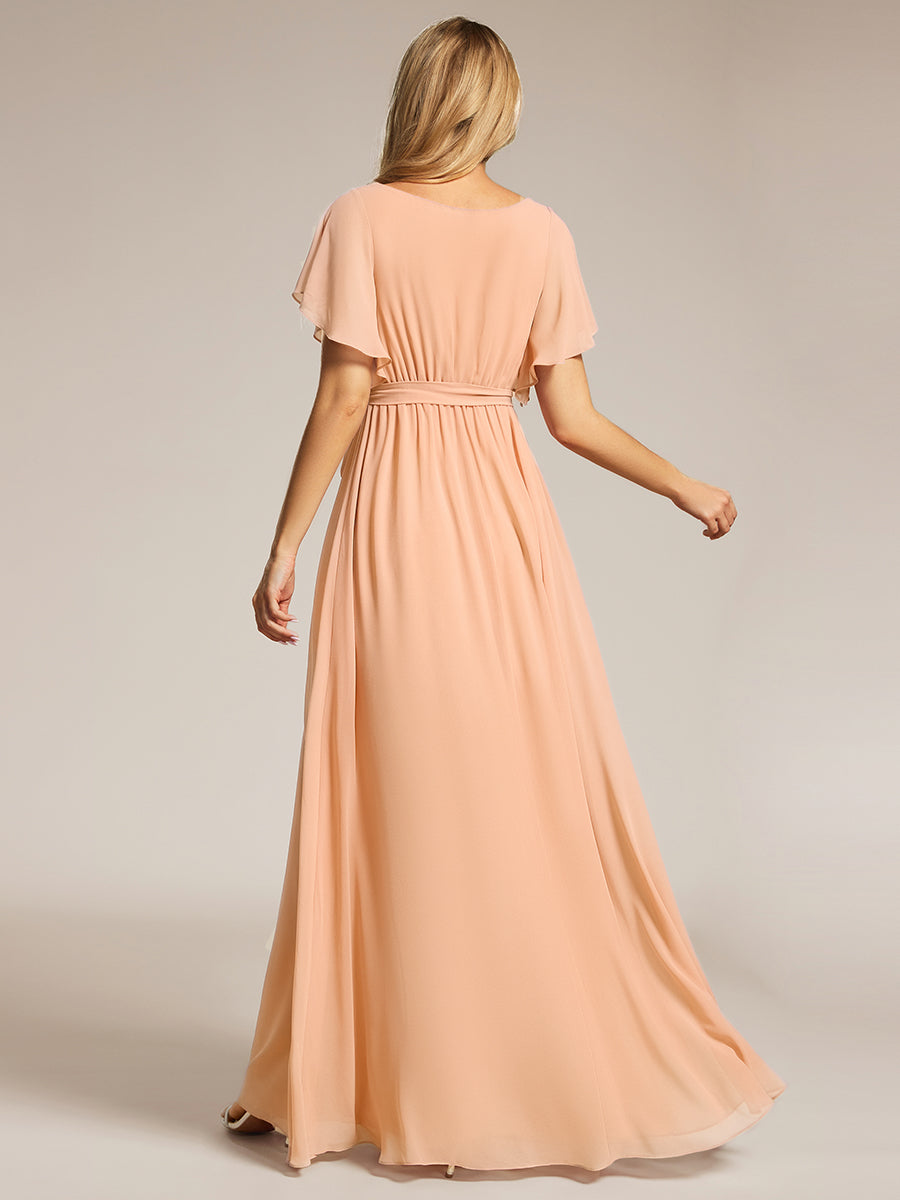 A-Line Pleated Chiffon Tie-Waist Bridesmaid Dress #color_Peach