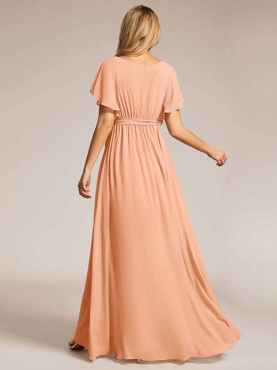 Plus Size Pleated Tie-Waist Chiffon Bridesmaid Dress #color_Peach