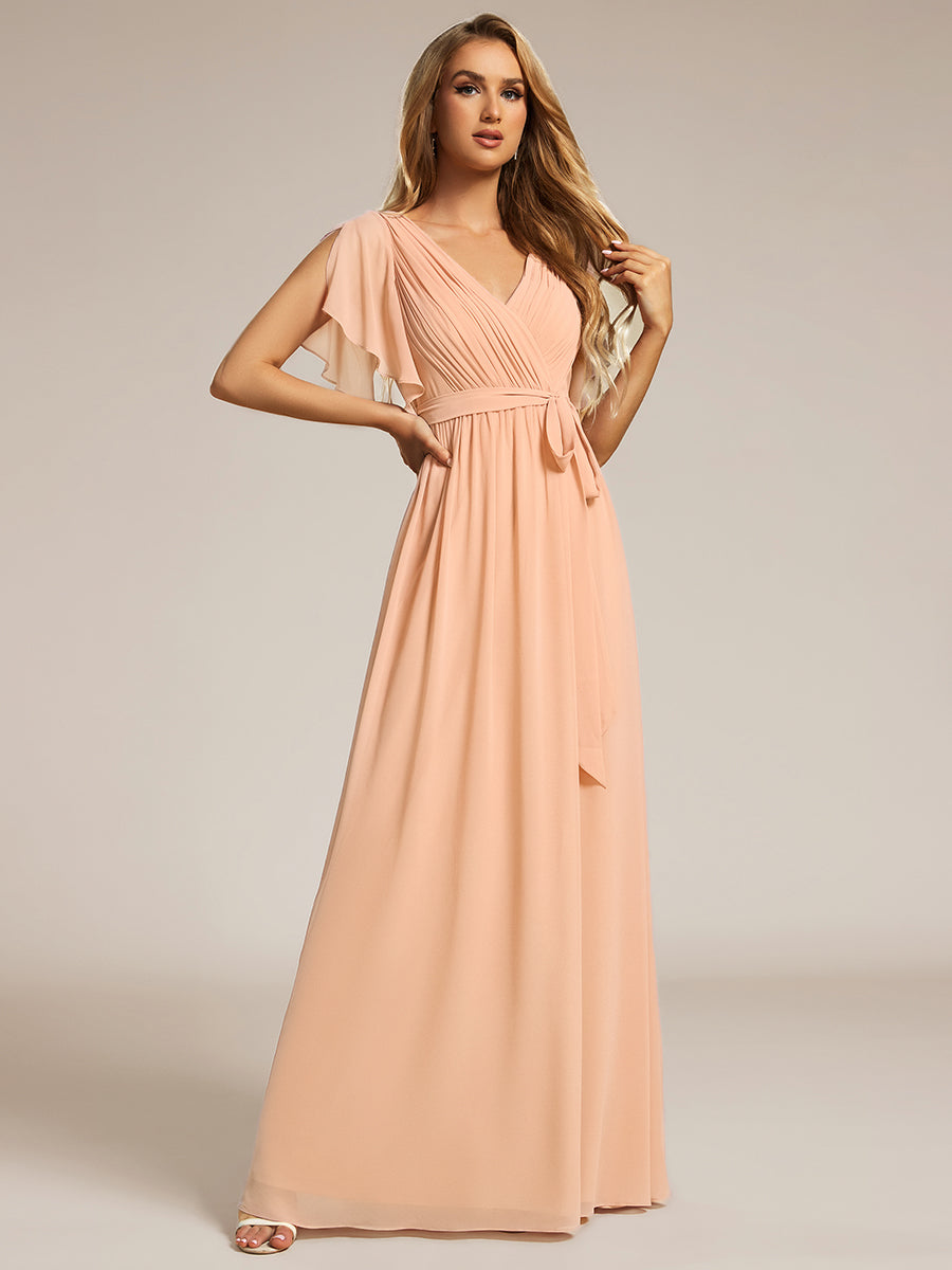 A-Line Pleated Chiffon Tie-Waist Bridesmaid Dress #color_Peach