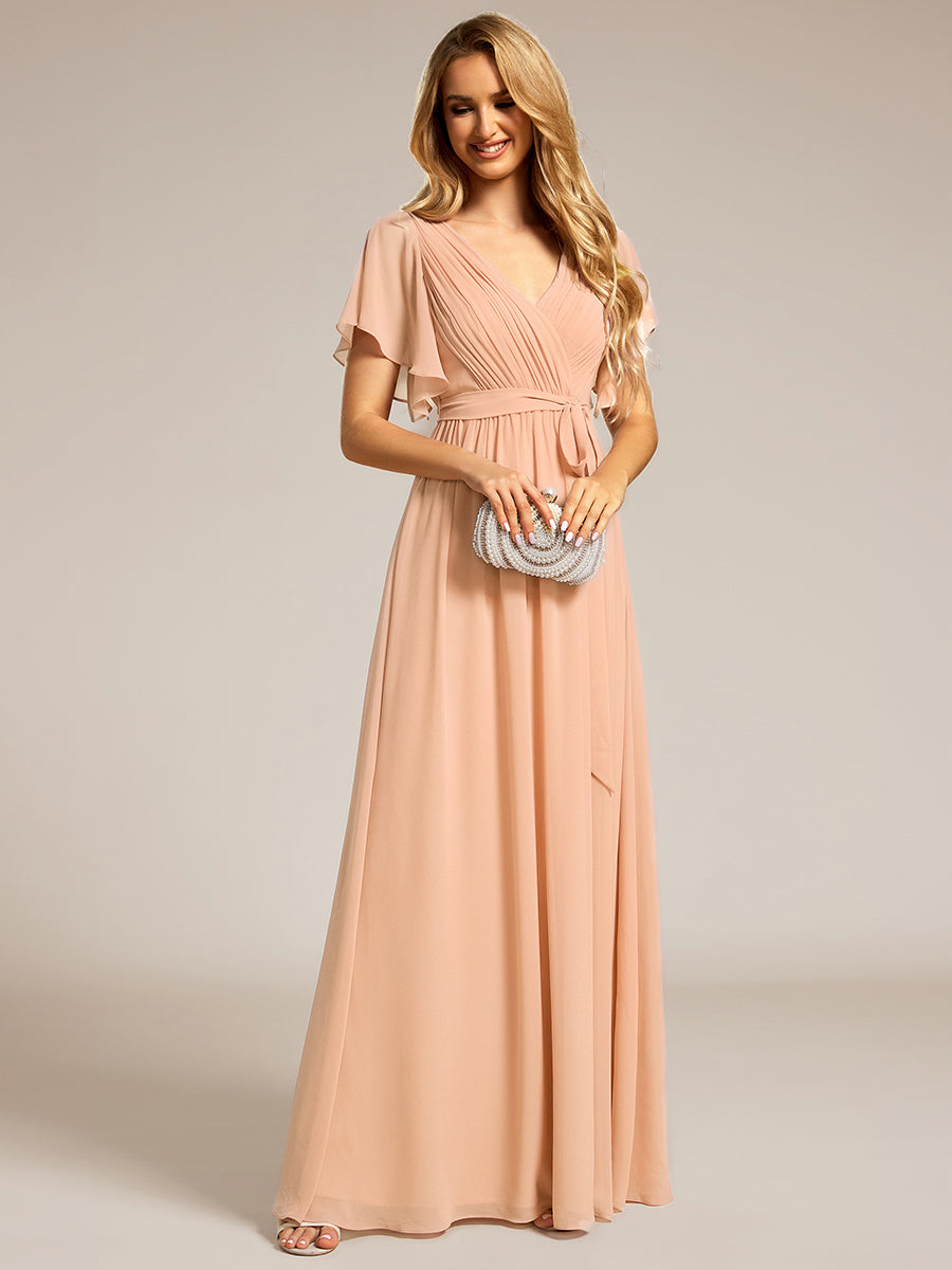 A-Line Pleated Chiffon Tie-Waist Bridesmaid Dress #color_Peach