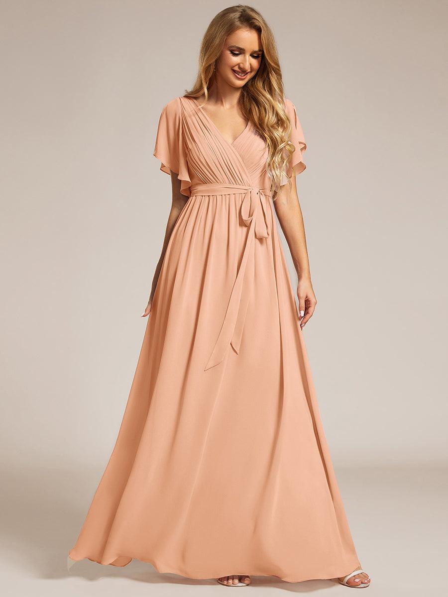 Plus Size Pleated Tie-Waist Chiffon Bridesmaid Dress #color_Peach
