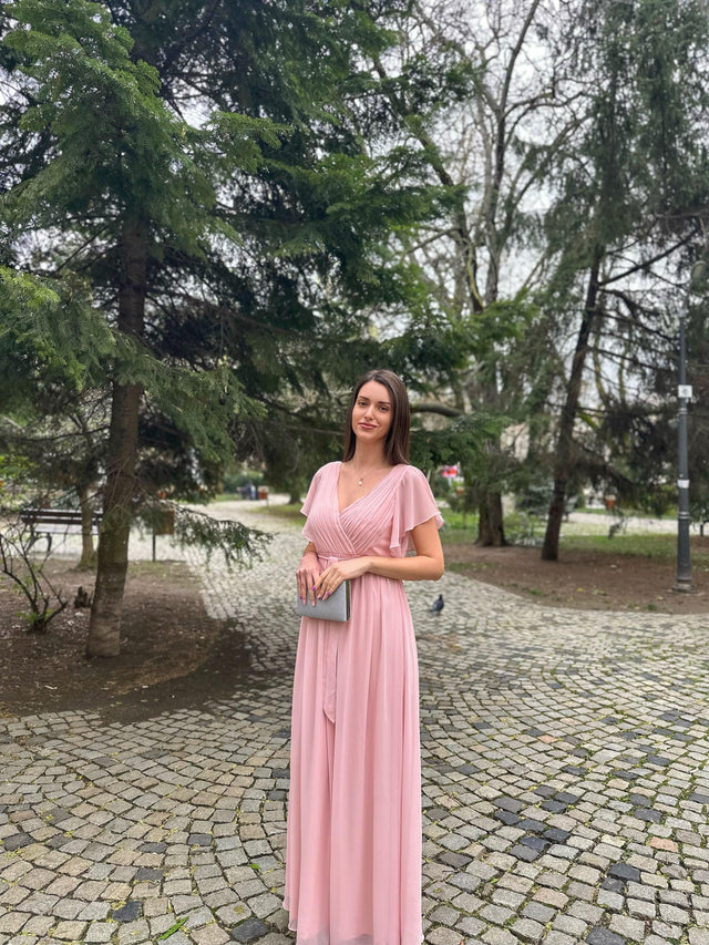 ever LEORA|Flowy Pleated A-Line Chiffon Tie-Waist Bridesmaid Dress Fan Photos 16
