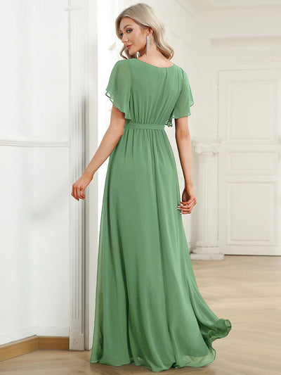 Plus Size Pleated Tie-Waist Chiffon Bridesmaid Dress #color_Sage Green