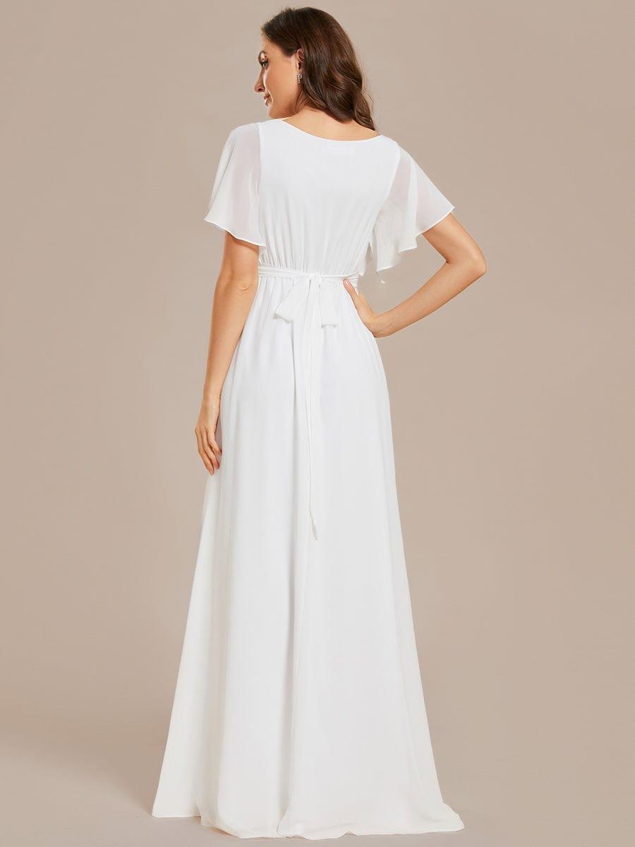 A-Line Pleated Chiffon Tie-Waist Evening Dress #color_White