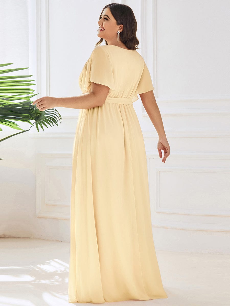 A-Line Pleated Chiffon Tie-Waist Evening Dress #color_Yellow
