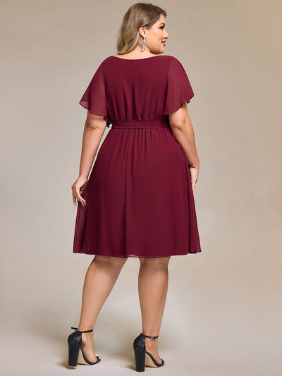 Plus Size Tie-Waist Bridesmaid Dresses #color_Burgundy