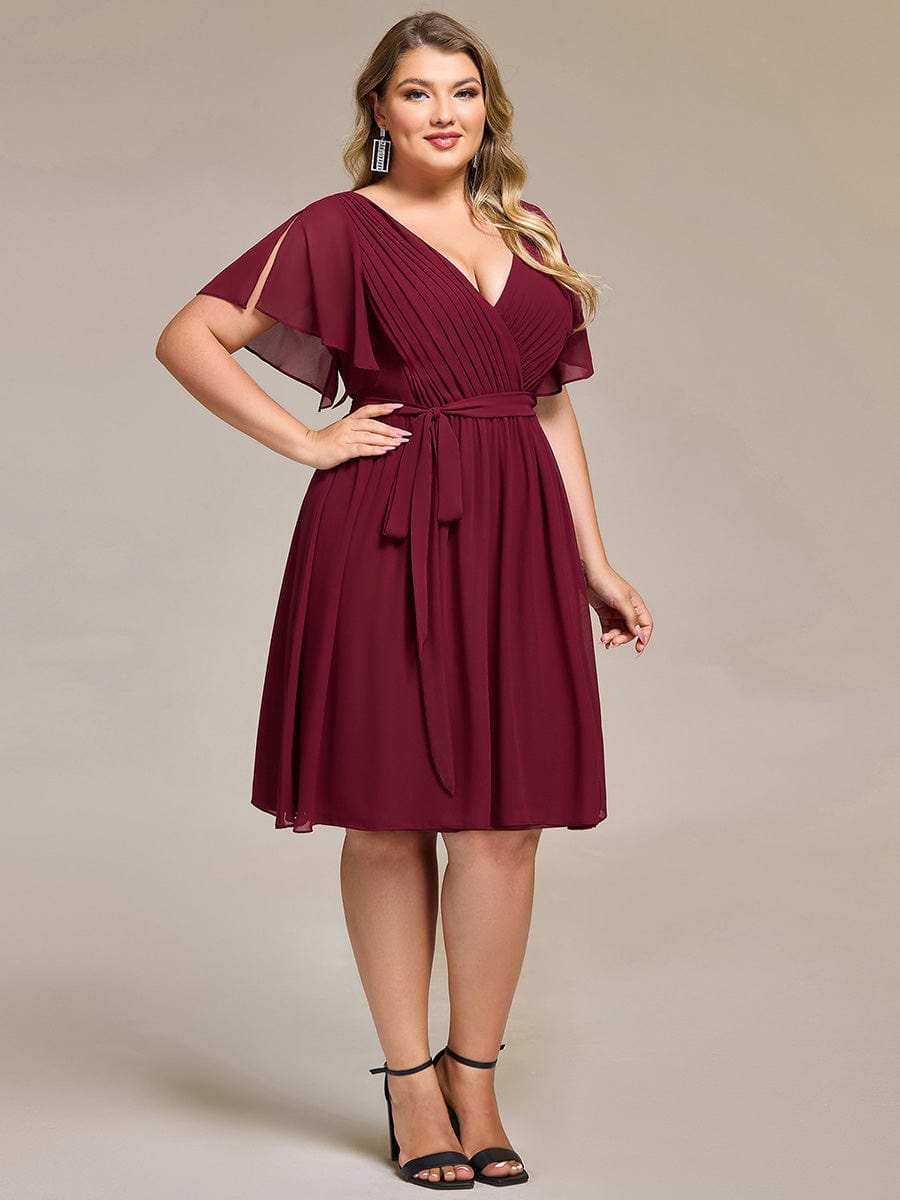 Plus Size Tie-Waist Bridesmaid Dresses #color_Burgundy