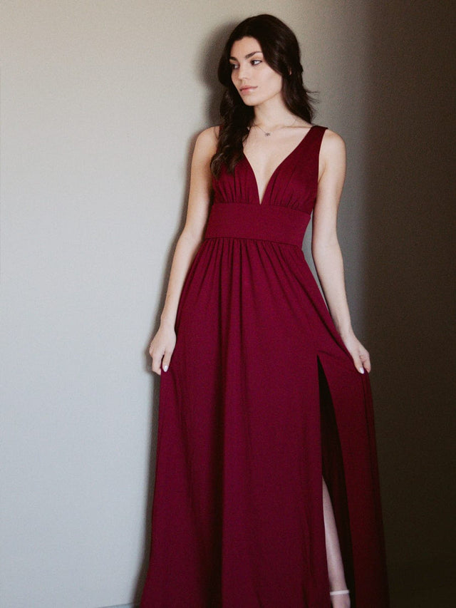 pretty SORAYA|Plus Size Sleeveless V-Neck Empire Waist High Slit Floor-Length Evening Dress Fan Photos 2
