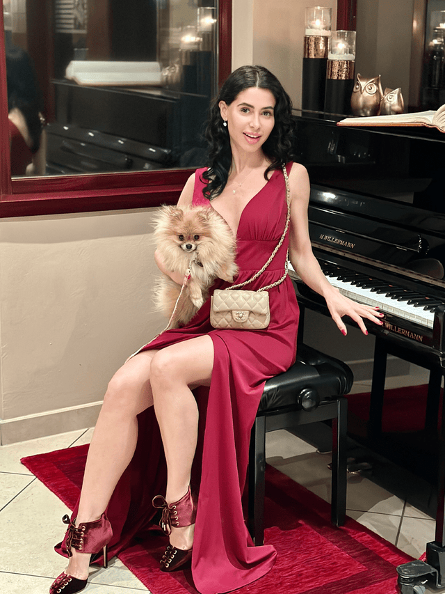pretty SORAYA|Plus Size Sleeveless V-Neck Empire Waist High Slit Floor-Length Evening Dress Fan Photos 11
