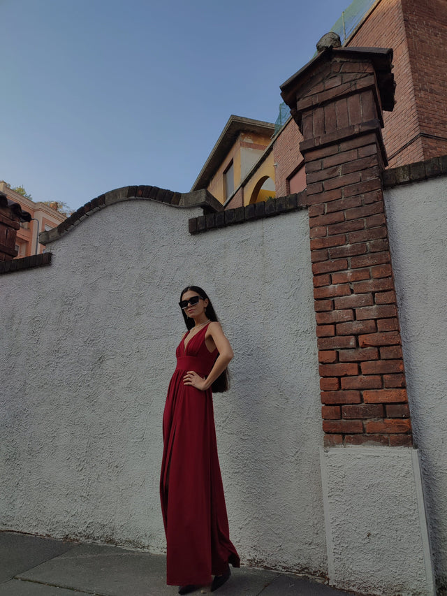 pretty SORAYA|Plus Size Sleeveless V-Neck Empire Waist High Slit Floor-Length Evening Dress Fan Photos 9
