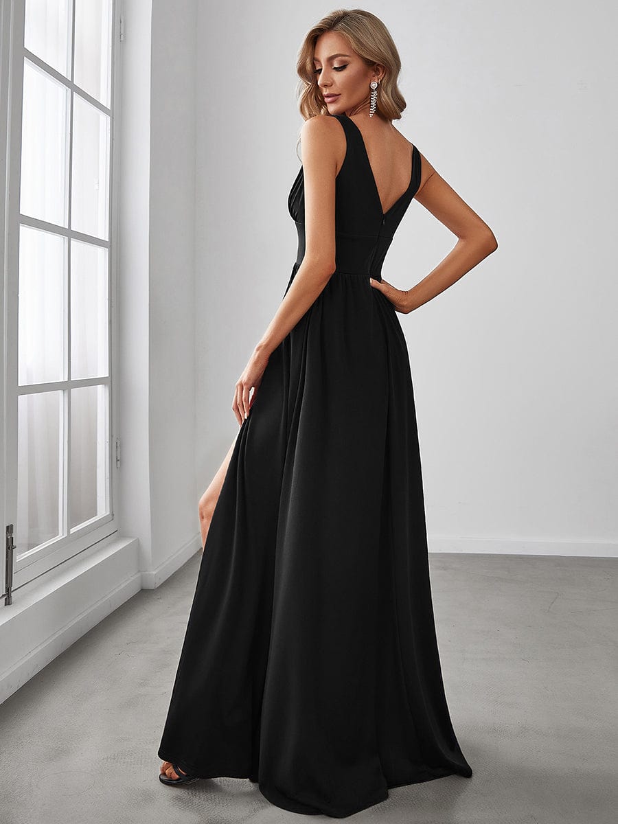 Chiffon High Slit Sleeveless V-Neck Empire Waist Formal Evening Dress