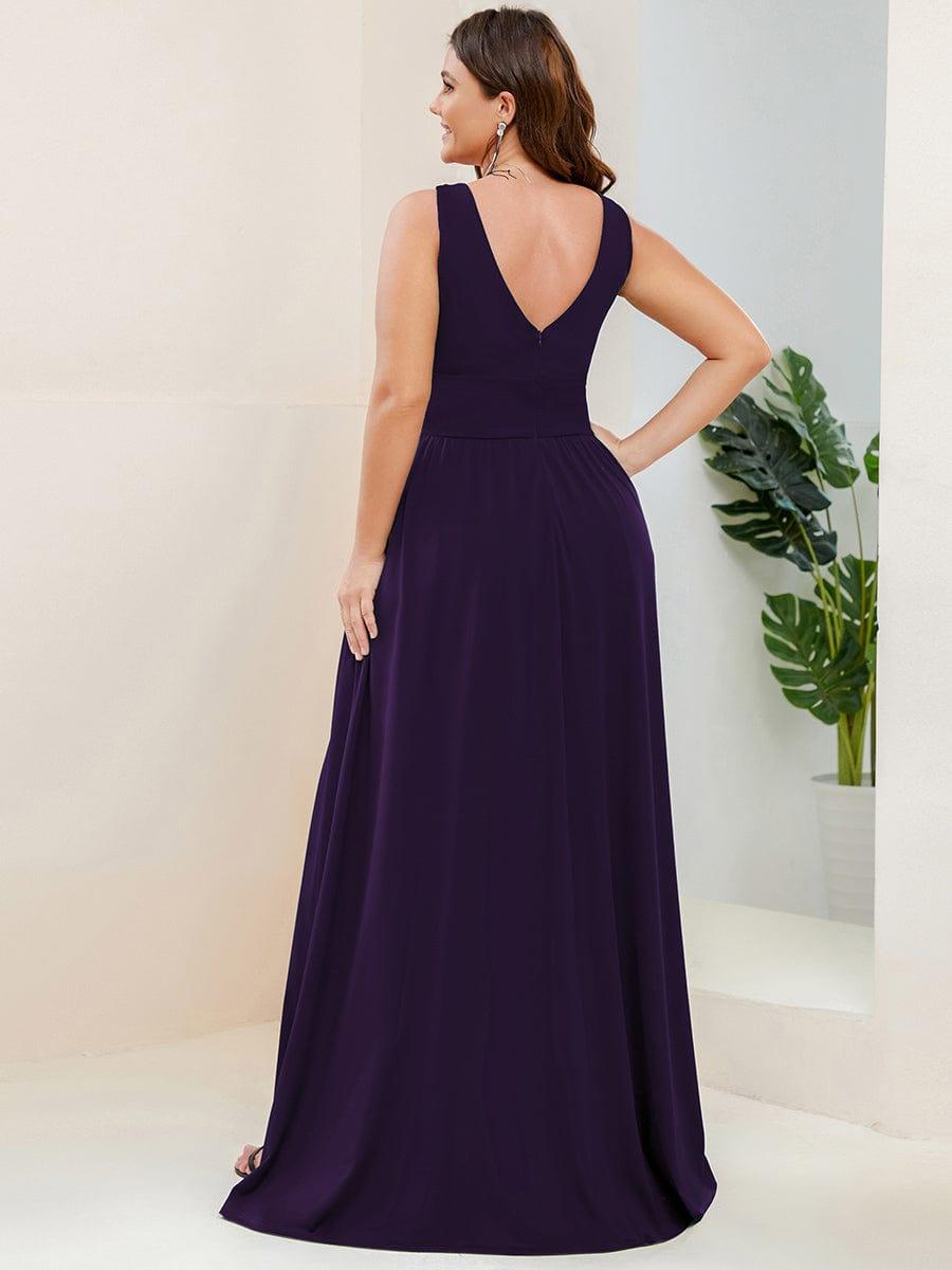 Sleeveless V-Neck Empire Waist High Slit Floor-Length Evening Dress #color_Dark Purple