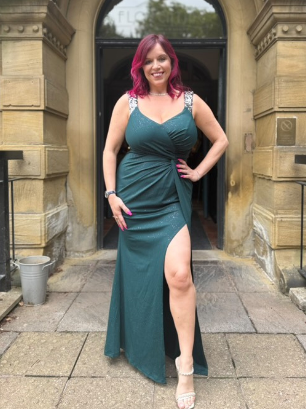 pretty NOIRE|Plus Size Sequin Shoulder Strap Wedding Guest Dress with Side Slit Fan Photos 1
